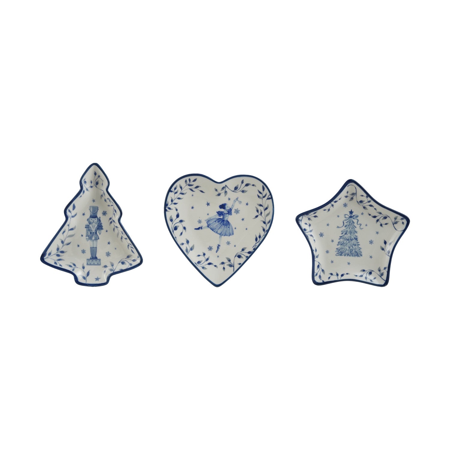 Ceramic Shaped Dish with Holiday Image, White & Blue, 3 Styles by Creative Co-Op