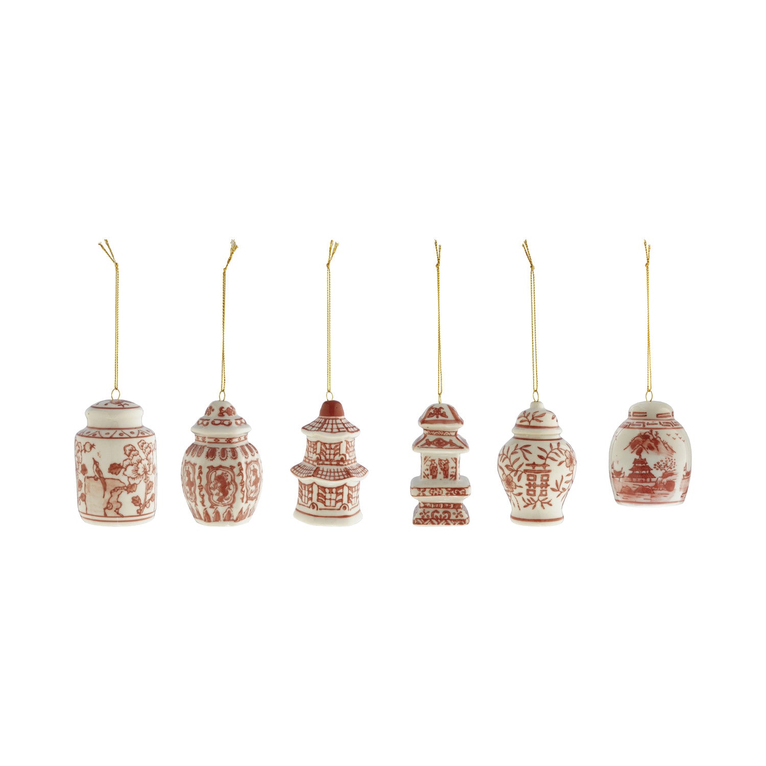 Hand-Painted Stoneware Ginger Jar Ornament, Burgundy & White, 6 Styles by Creative Co-Op