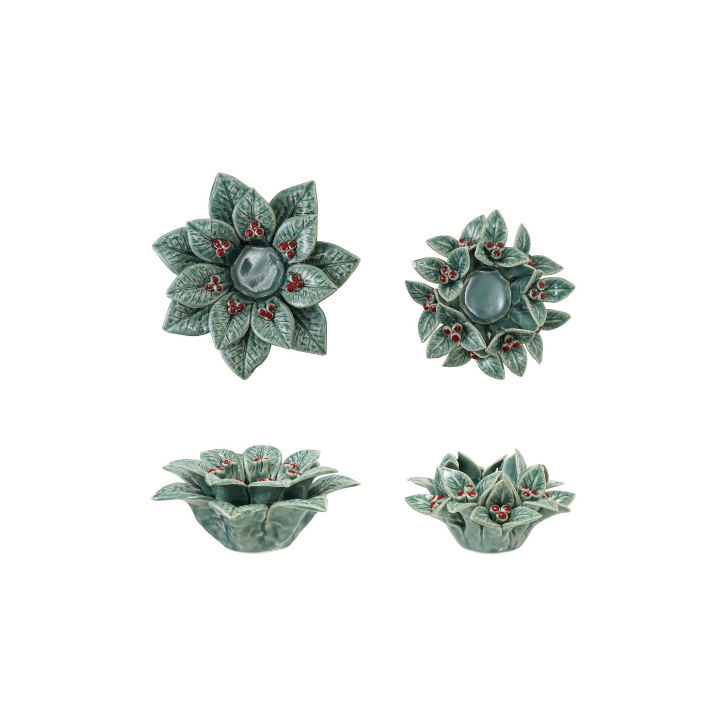 Ceramic Holly Leaves & Berries Shaped Tealight Holder, 2 Styles