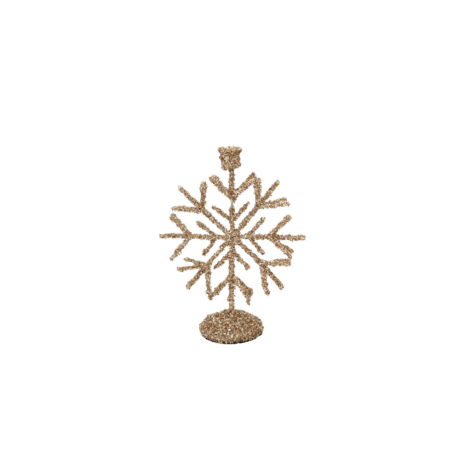 Metal Snowflake Shaped Taper Holder with Glitter by Creative Co-Op
