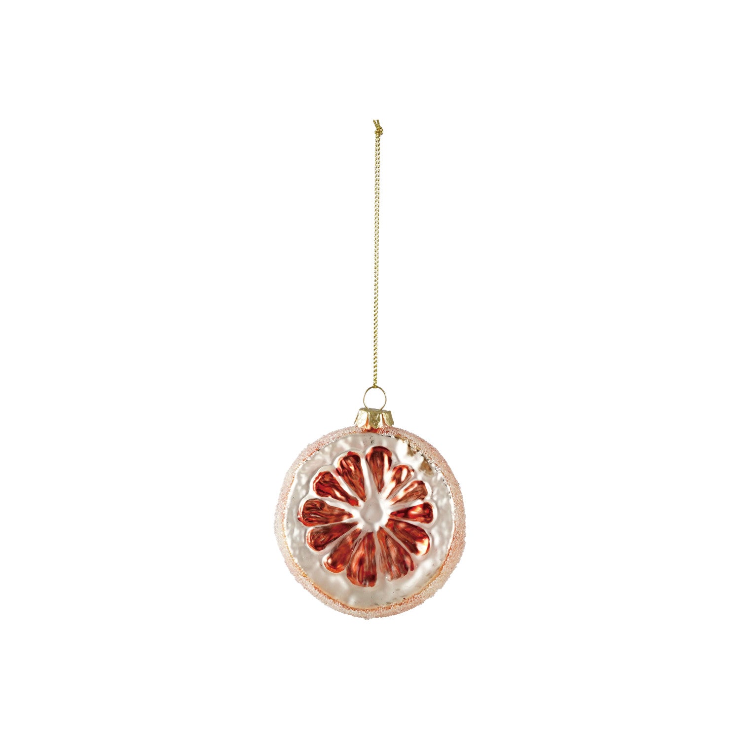 Hand-Painted Glass Orange Slice Ornament with Sugar, Orange Color & White by Creative Co-Op