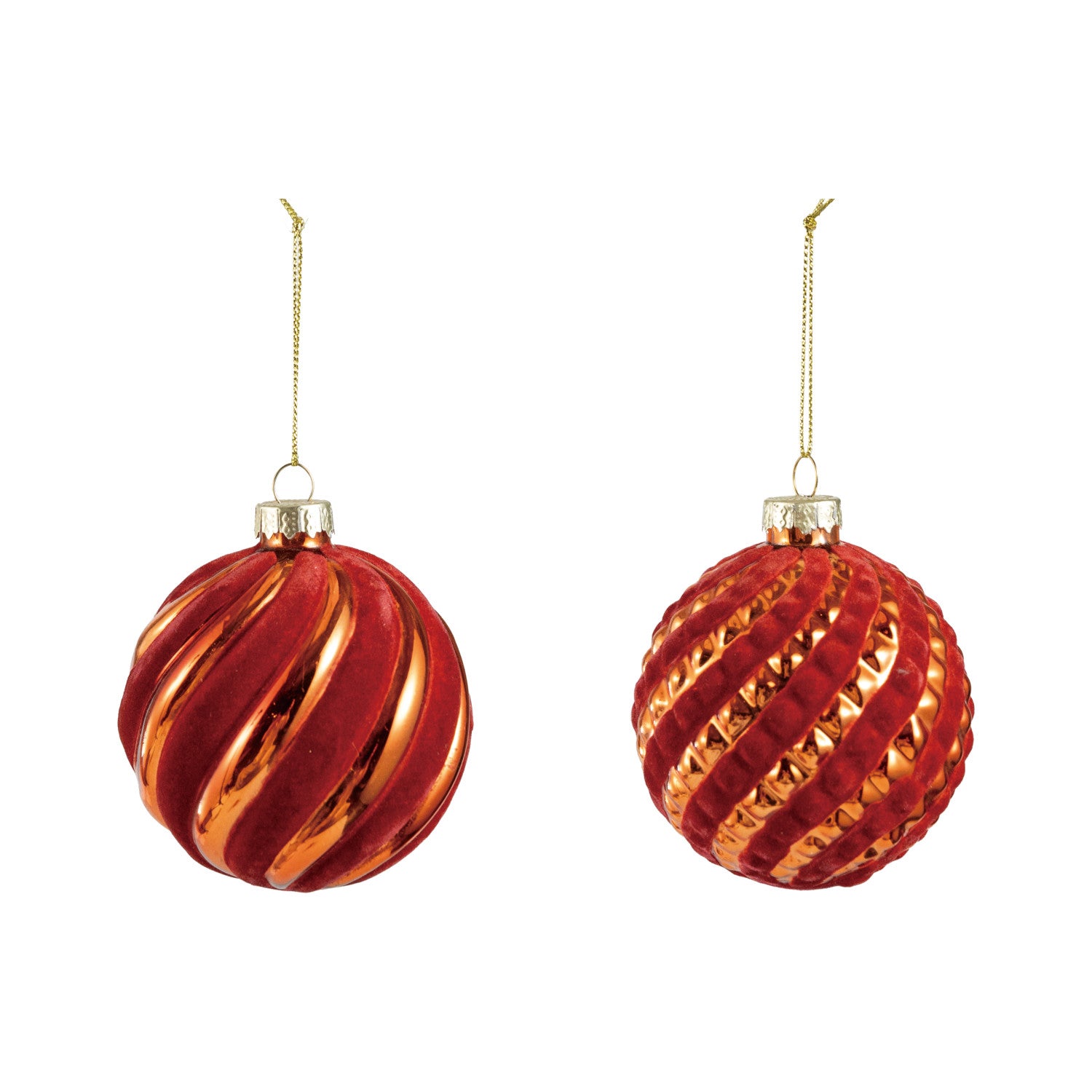 Glass Ball Ornament with Flocked Stripes, Burgundy & Copper Finish, 2 Styles by Creative Co-Op