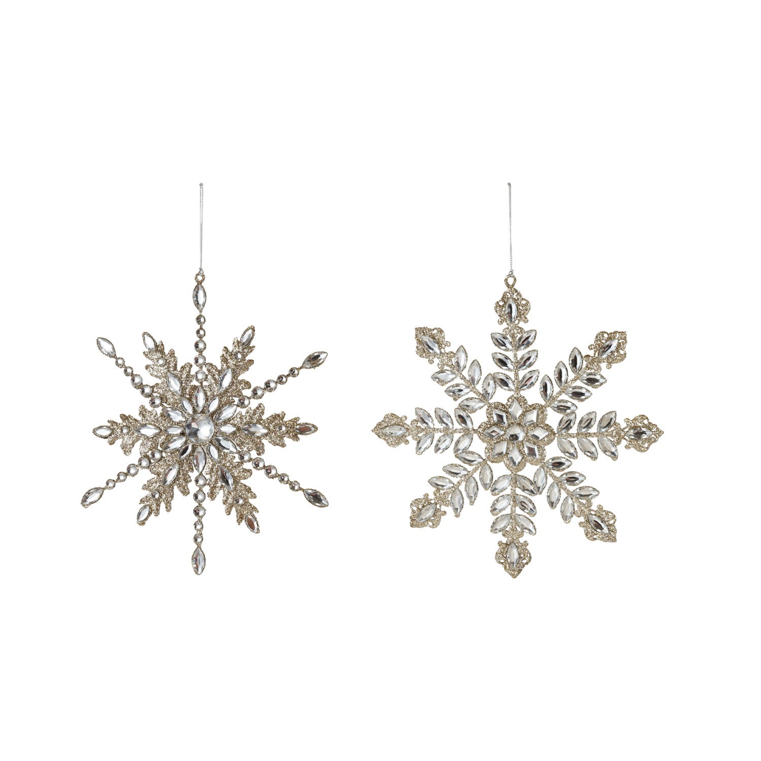 Metal Snowflake Ornament with Acrylic Jewels & Glitter, 2 Styles