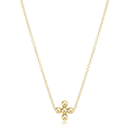 16" necklace gold - classic beaded signature cross gold - 3mm bead gold by enewton