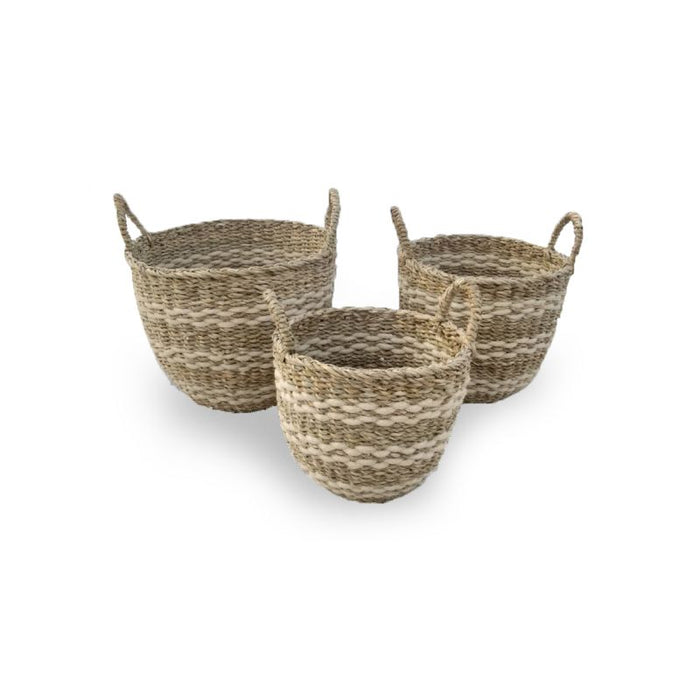 SEAGRASS & JUTE ROUND BASKETS WITH HANDLES, SET OF 3 BY NAPA HOME & GARDEN