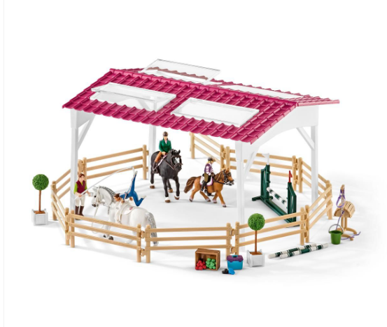 RIDING SCHOOL WITH RIDERS AND HORSES BY SCHLEICH