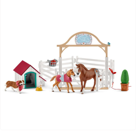 HORSE CLUB HANNAH’S GUEST HORSES WITH RUBY THE DOG BY SCHLEICH