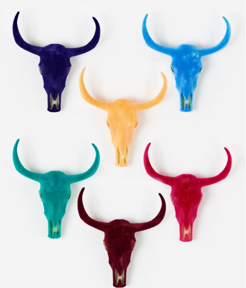 Flocked Longhorn Skull Wall Mount - 6 Colors - A. Dodson's