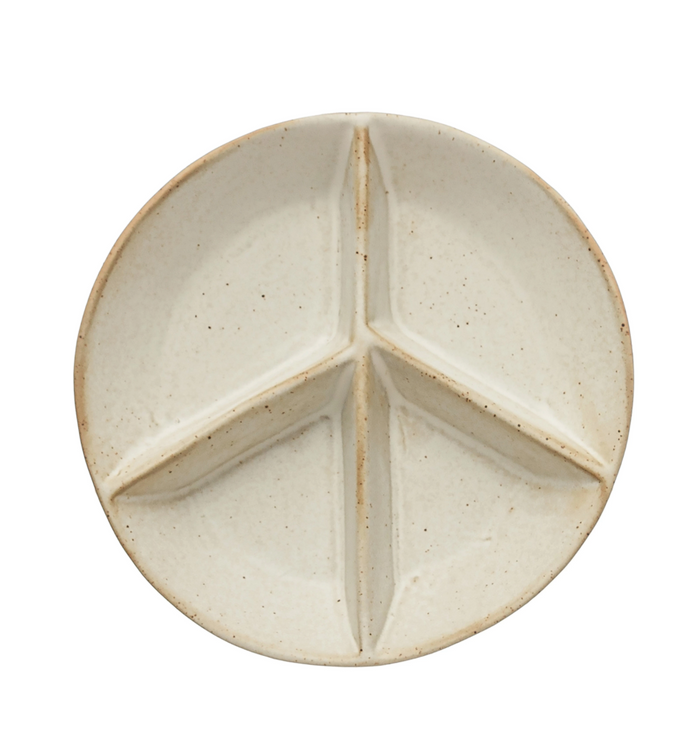 Stoneware Peace Sign Divided Dish with 4 Sections, Reactive Glaze