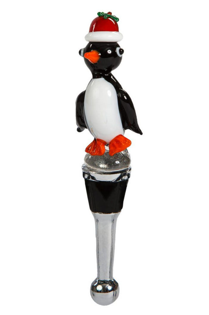 Glass Bottle Stopper - Holiday Penguin