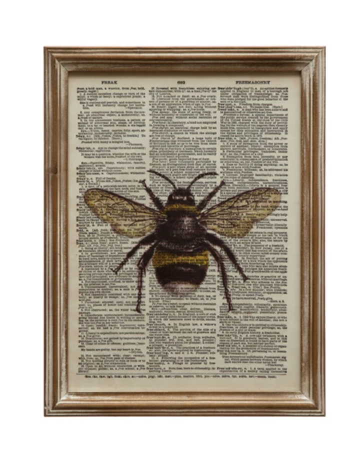 Wood Framed Glass Book Print Wall Décor with Bee, 2 Styles - A. Dodson's