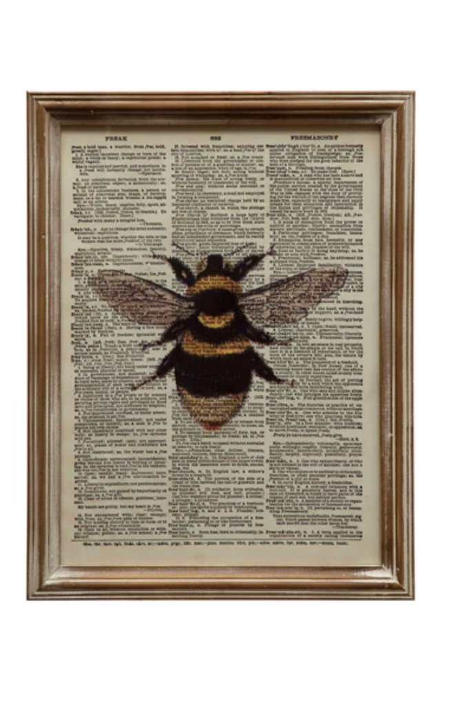 Wood Framed Glass Book Print Wall Décor with Bee, 2 Styles - A. Dodson's