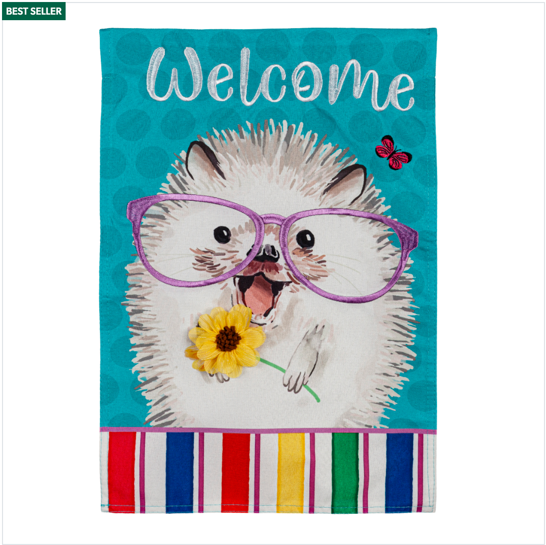 Hedgehog Pal Garden Linen Flag - A. Dodson's